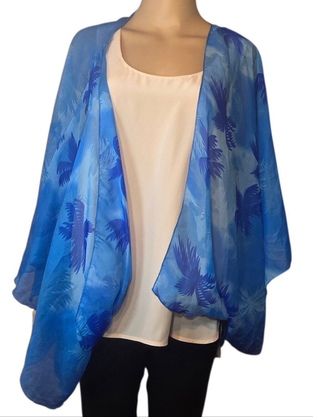 Cover Up Wrap Sheer Palm Trees Cruisewear Blue Womens L/ XL